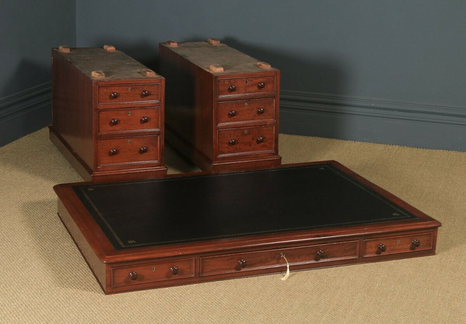Antique English Victorian Mahogany & Leather 5ft Partner’s Pedestal Office Desk