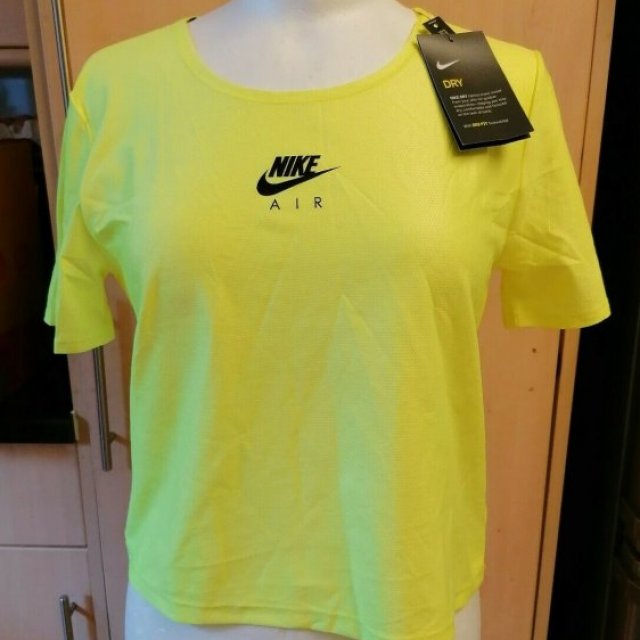New Nike AIR RUNNING fluorescent yellow cropped tee top S LIGHTWEIGHT